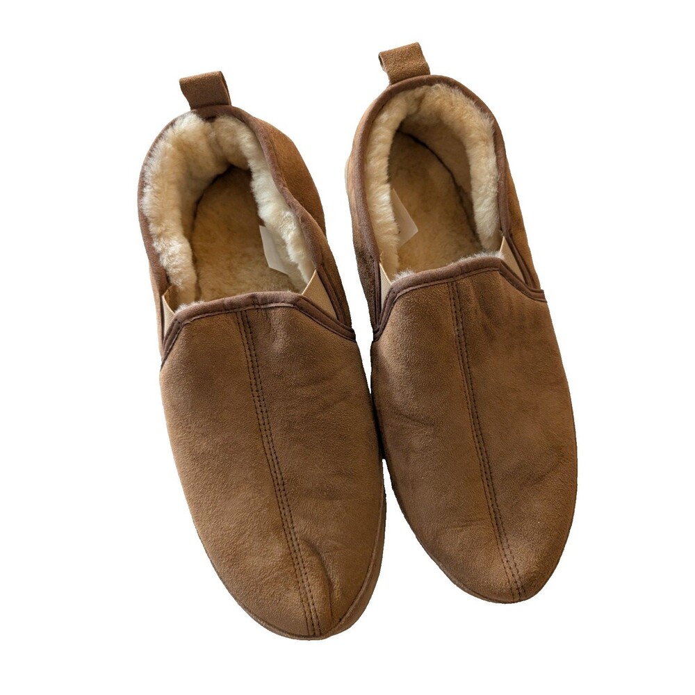 Overland Terrance Men’s 14 Sheepskin Shearling Suede Slip On Slippers Brown